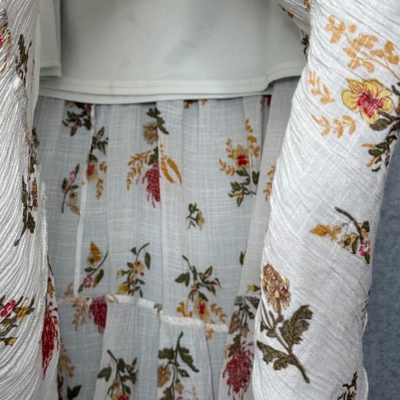 J Gee Fall Floral Tiered Maxi Skirt Sz M Cream Fairy Boho Coquette Festival - Picture 9 of 16